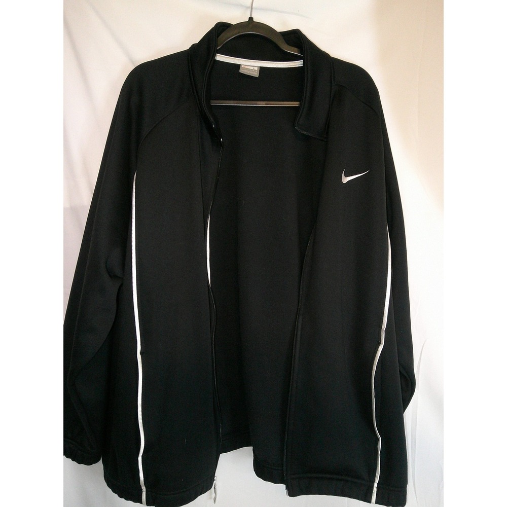 Vintage Nike Black Track Jacket Full Zip White Stripe‎ Swoosh Logo Mens Large